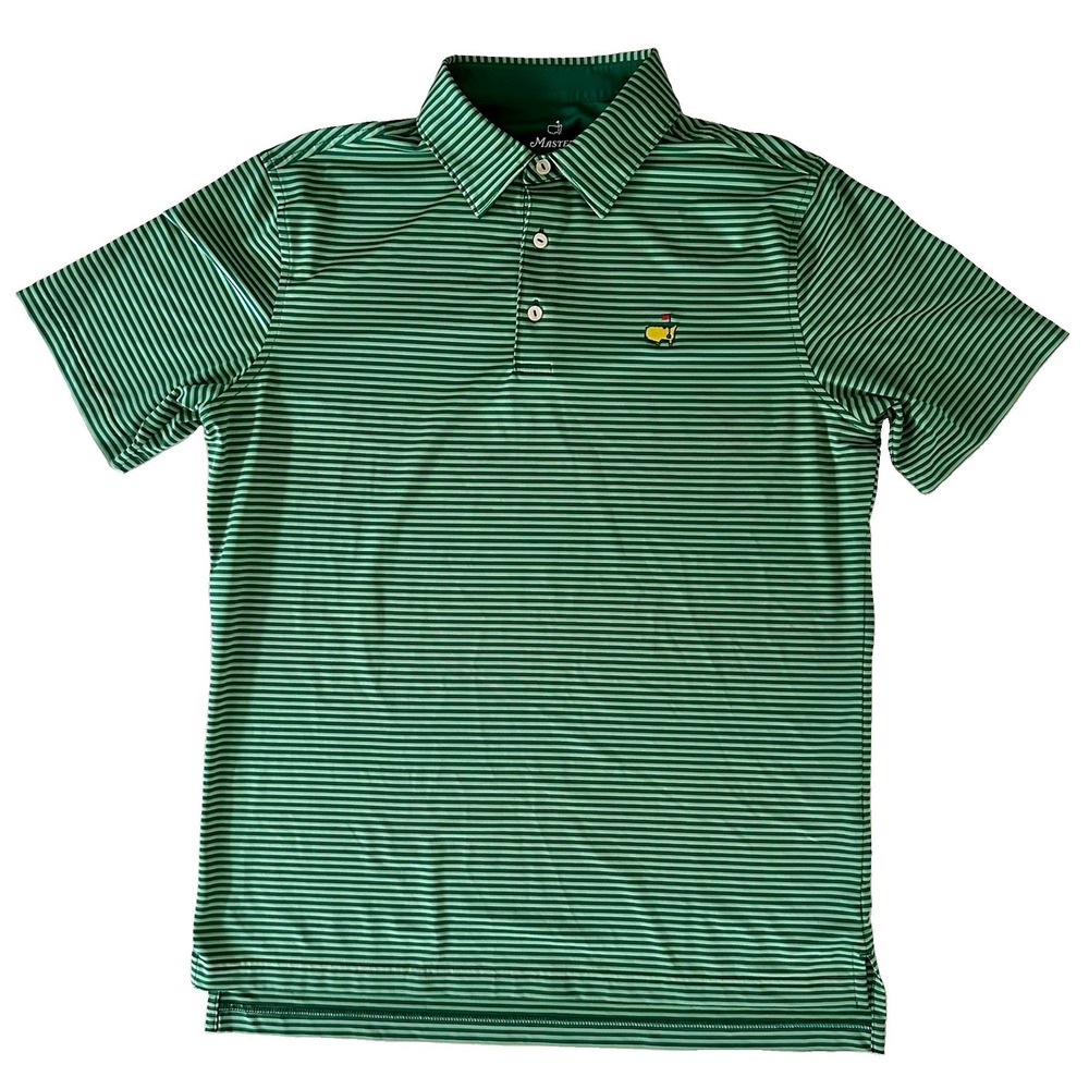 Masters Tech Polo Shirt Mens Sz M Augusta Green Stripe Performance Stretch Golf
